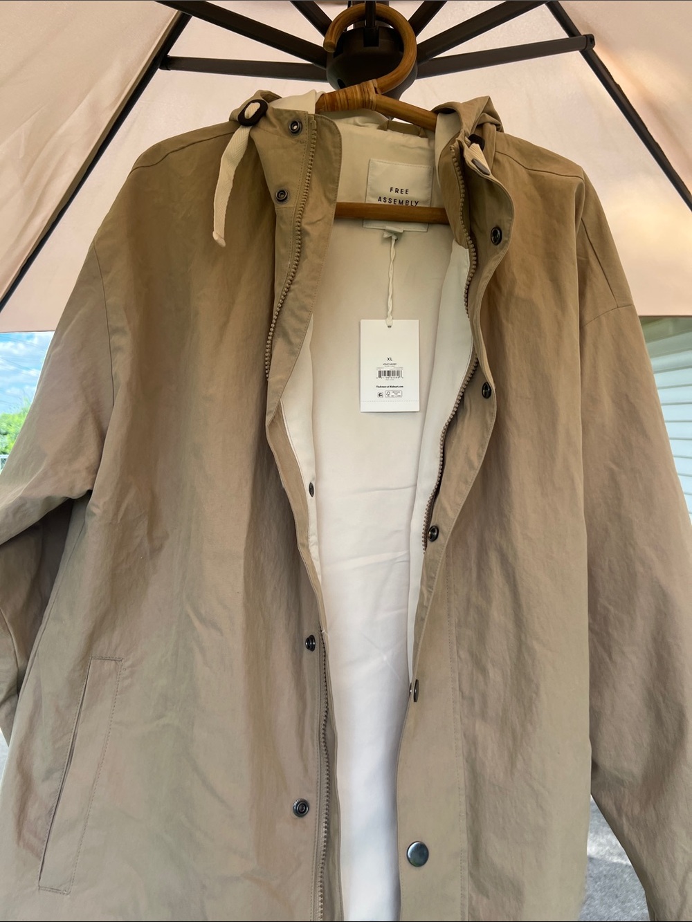 Men's Lightweight Hooded Shirt Jacket in Khaki by Free Assembly